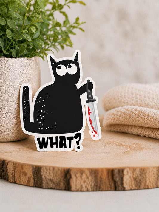 Cat with Knife: Waterproof Vinyl Sticker