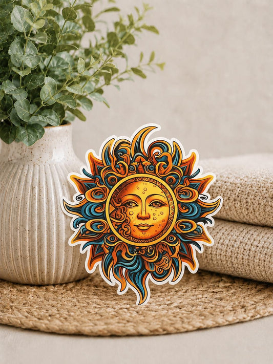 Zentangle Sun with a Face: Waterproof Vinyl Sticker