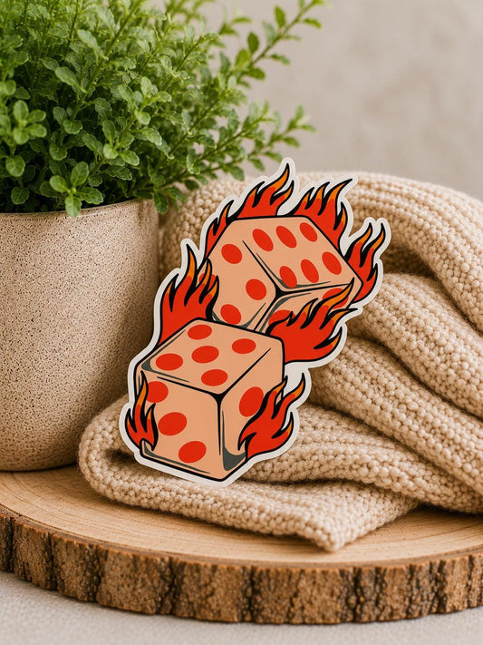Retro Dice on Fire: Waterproof Vinyl Sticker