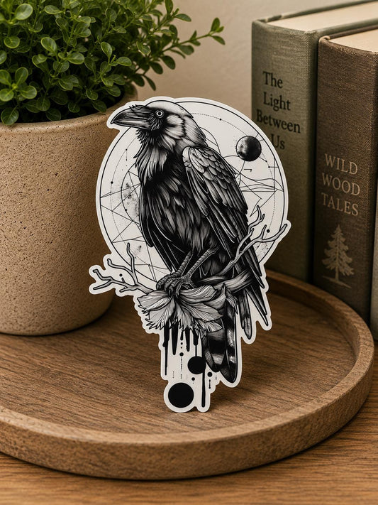 Raven tattoo style Sticker: Waterproof Vinyl Sticker