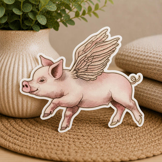 Flying Pig Sticker: Tattoo Style Waterproof Vinyl Sticker