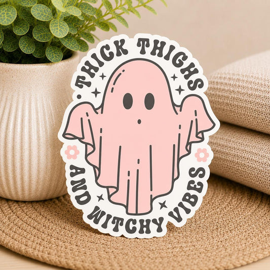 Witchy Ghost Sticker: Thick Thighs & Spooky Vibes - Waterproof Vinyl