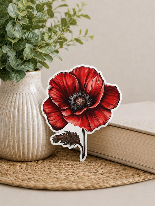 Red Poppy Sticker: Waterproof Vinyl Decal