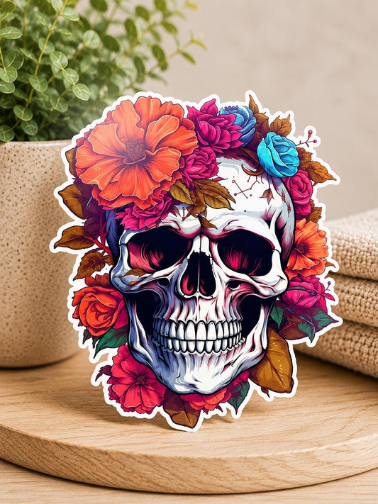 Floral Skull Waterproof Vinyl Sticker