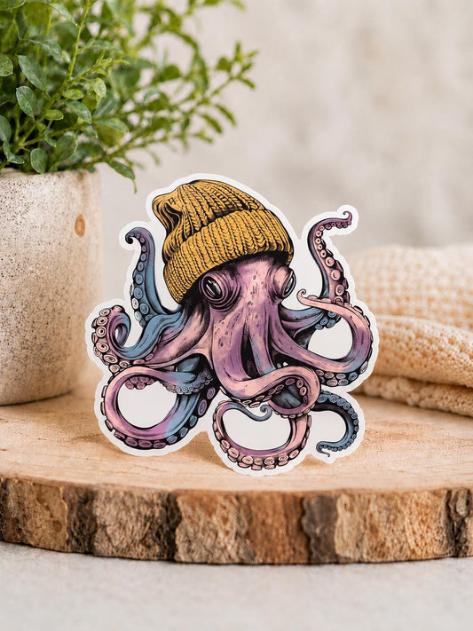 Hipster Pink Octopus: Waterproof Vinyl Sticker