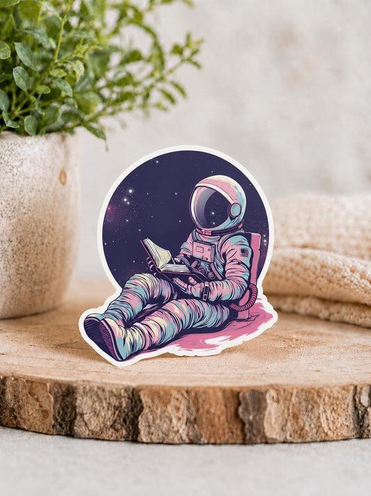 Astronaut Reading a Book in Space: Waterproof Vinyl Sticker