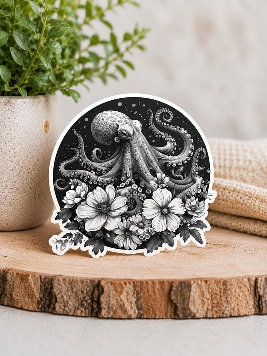 Black and white Octopus Sticker
