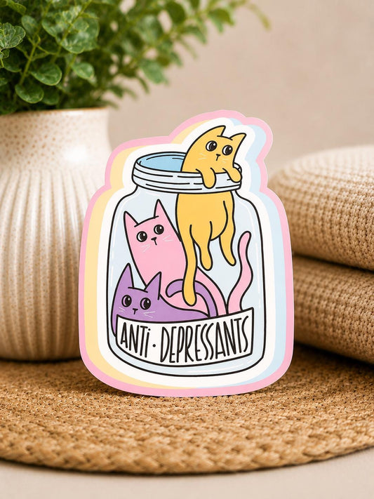 Cats are Anti-Depressants: Waterproof Vinyl Sticker