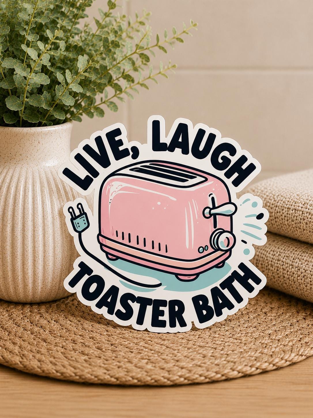 Live Laugh Toaster Bath: Waterproof Vinyl Sticker