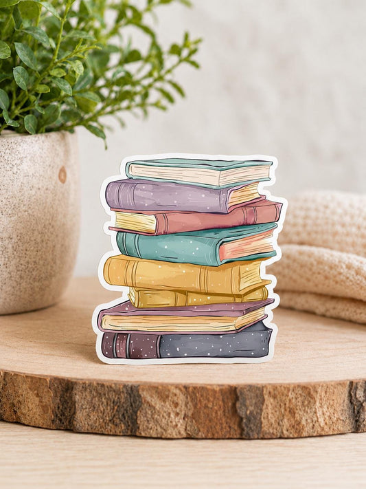 Book lovers WATERPROOF sticker - stack of books