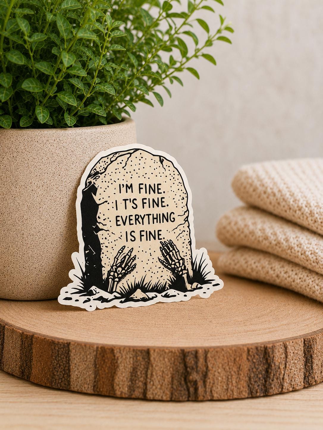 I'm Fine Grave Vinyl Sticker, Sarcastic Humor, Waterproof Laptop Decal