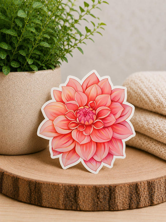 Peachy Dahlia Sticker: Waterproof Vinyl Floral Sticker