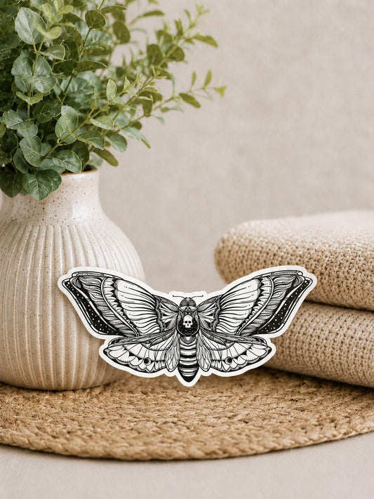 Black and White Moth: Waterproof Vinyl Sticker