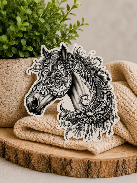 Zentangle Horse: Waterproof Vinyl Sticker