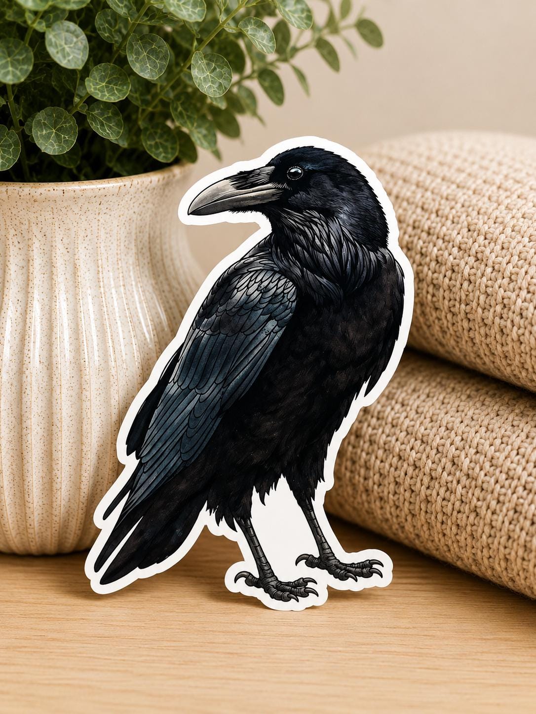 Monochrome Majesty Crow: Waterproof Vinyl Sticker