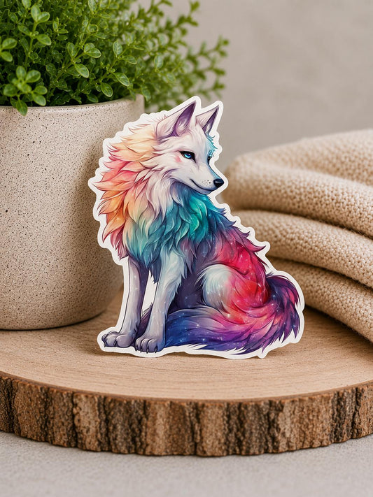 Colorful White Wolf: Waterproof Vinyl Sticker