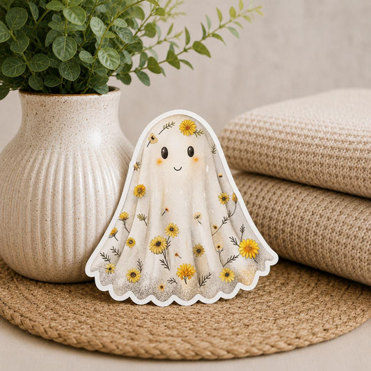 Pretty Floral Ghost: Waterproof Vinyl Sticker