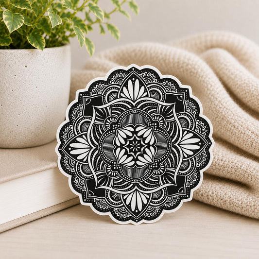 Black and White Mandala: Waterproof Vinyl Sticker