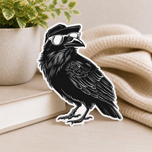 Hip Black and White Crow: Waterproof Vinyl Sticker