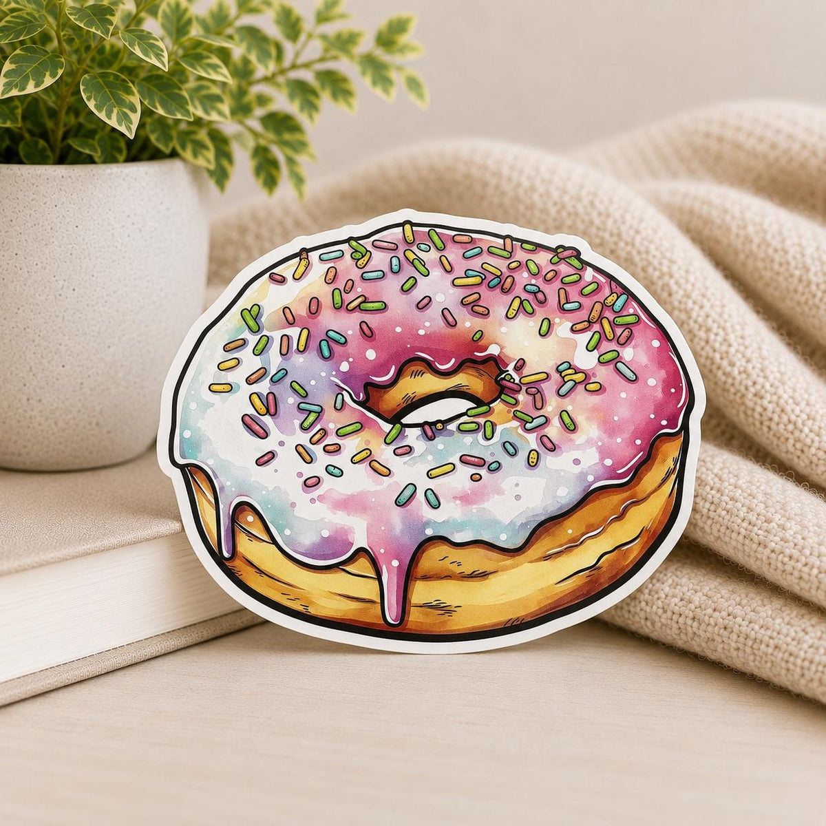 Pastel Donut with Sprinkles: Waterproof Vinyl Sticker