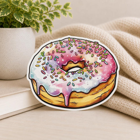 Pastel Donut with Sprinkles: Waterproof Vinyl Sticker