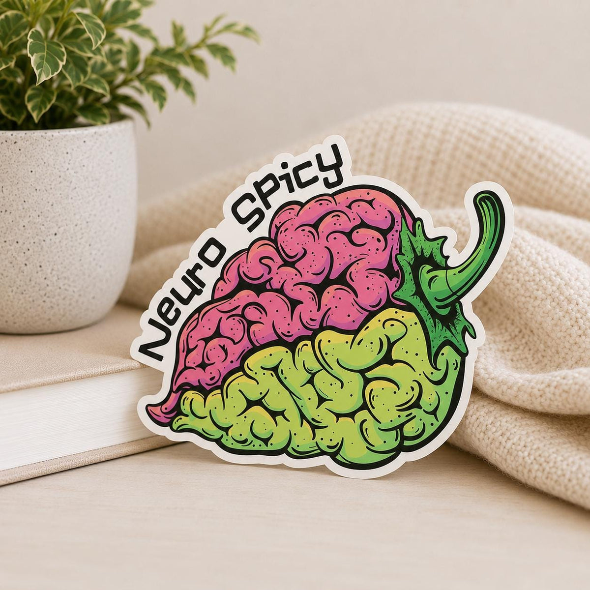 Neuro Spicy Pepper Brain: Waterproof Vinyl Sticker