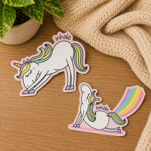 Yoga Unicorn Sticker Set : Vinyl WATERPROOF Sticker